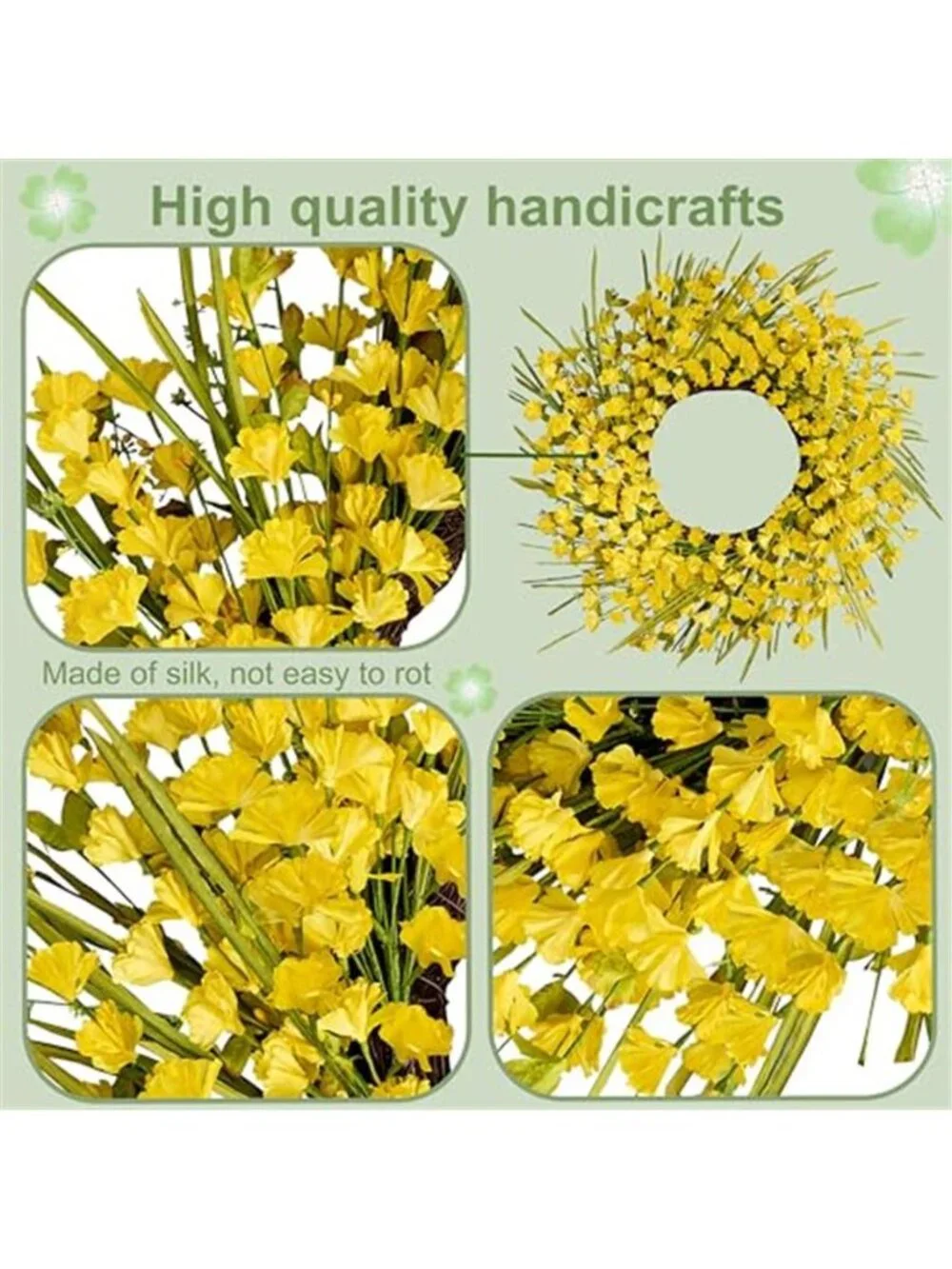 Artificial Spring Wreath Front Door 24 inch Summer with Yellow Flowers Berries